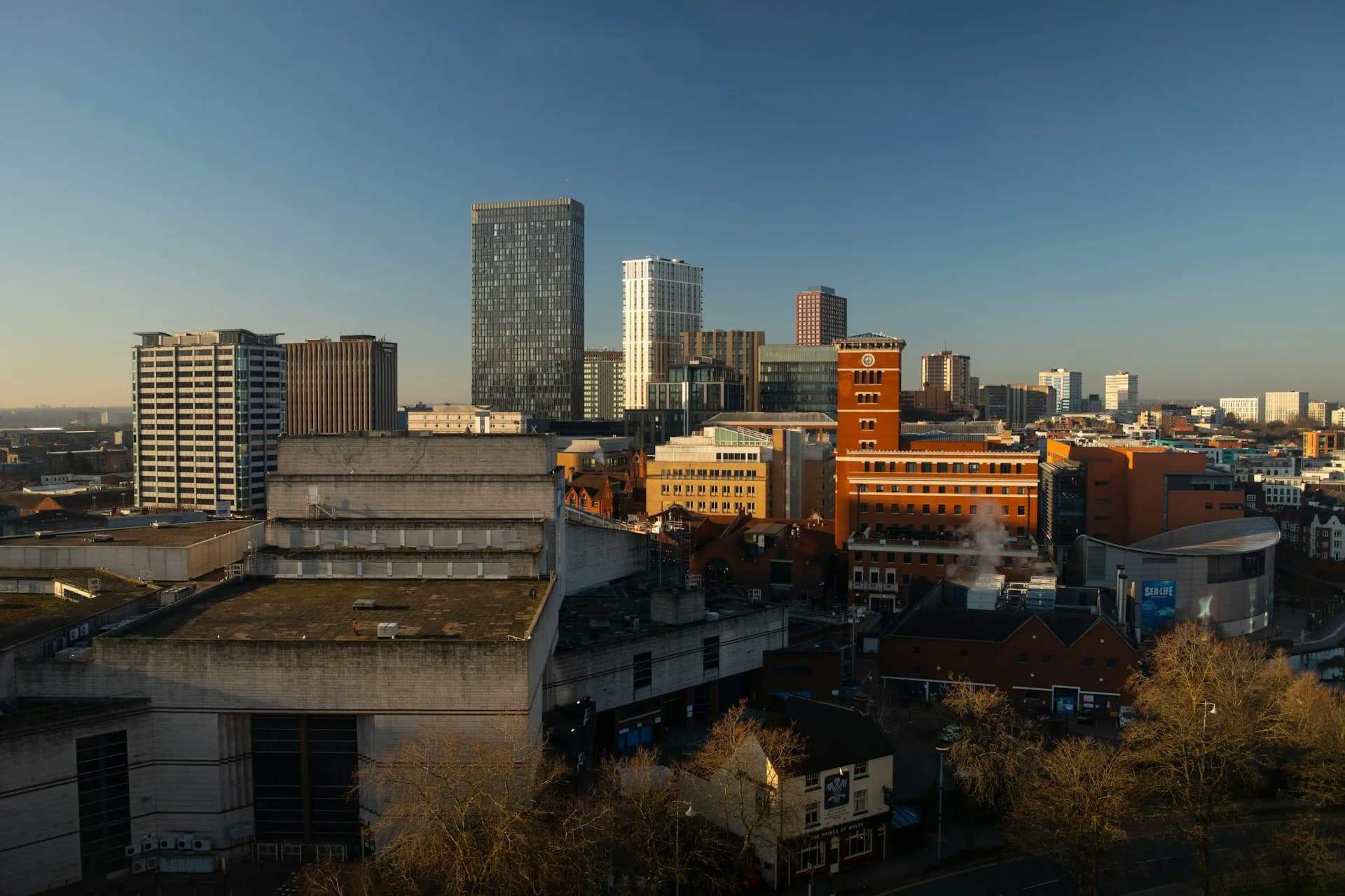 Birmingham city centre skyline at sunrise