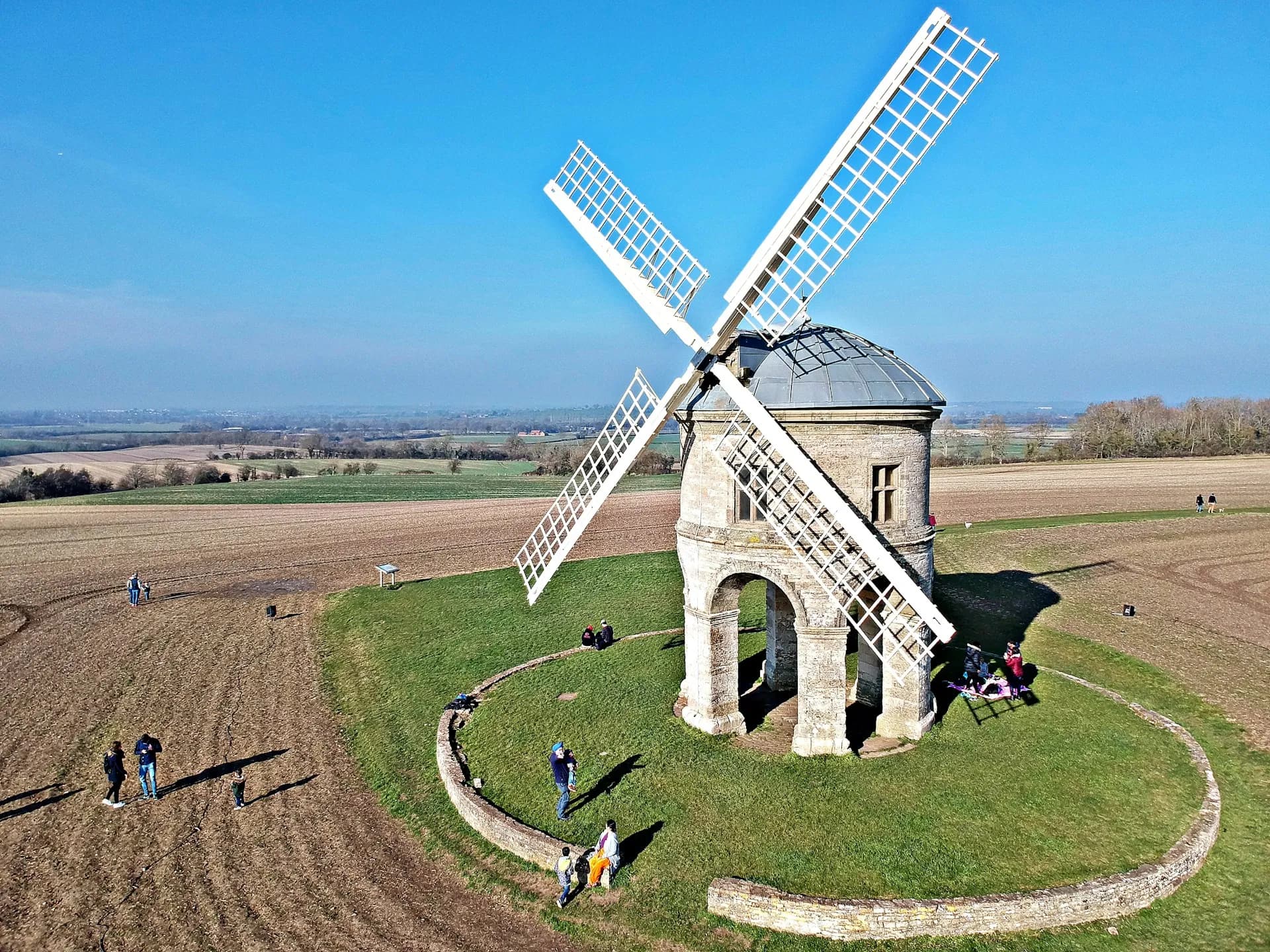 Chesterton Windmill on a sunny day in the Warwickshire countryside